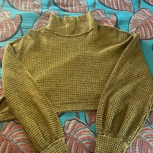 Free People Green Waffle Crop Top
